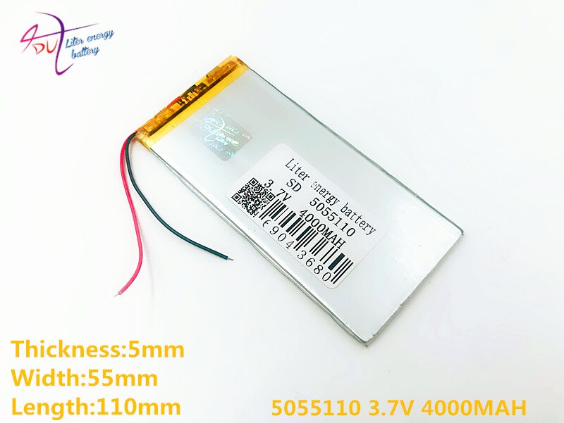 3.7V 4000mAh Ai Polimeri di Litio energia 5055110 0555110 Litro Li-Po celle Della Batteria Ricaricabile agli ioni di li Per MP5 GPS mobile bluetooth