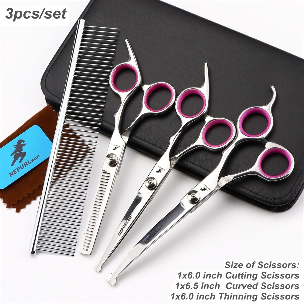 Safety Pet Grooming Scissors Round Head Tips Stainless Steel Pets Shears Dog Scissors Set Hair Cutting Curved Thinning Tools Kit
