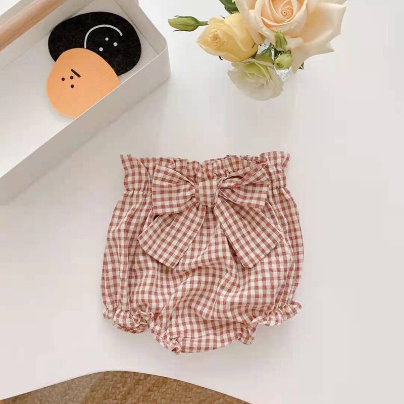 Cute Baby Girl Bloomers Summer Cotton Plaid Bow Shorts Toddler Kids Diaper Cover Clothes Panties Bombachos Bebe Pantalon
