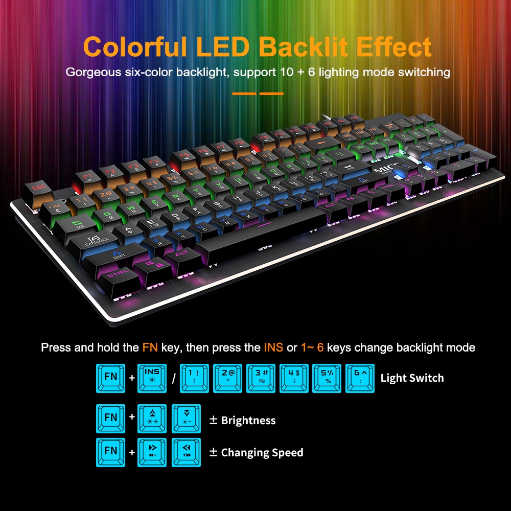 Mechanical Keyboard Wired Gaming Keyboard 104/87 Keycaps Russian Gamer Keyboard with Backlight RGB Key Board for Computer PC