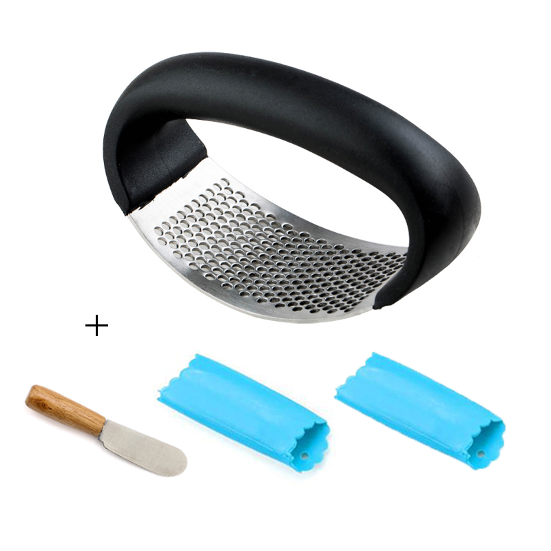 Multifunctional Stainless Steel Ginger Garlic Press Grinding Grater Planer Slicer Mini Cutter Kitchen Cooking Gadgets Tool: 04 1set