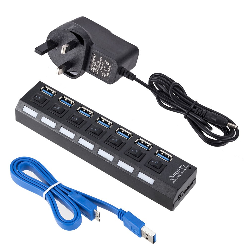 Multi USB Hub 3.0 USB Splitter USB 3.0 Hub Adapter Portable USB3.0 7 Ports HUB With ON/OFF Switch For PC Computer Accessories: 7 Ports UK PLUG