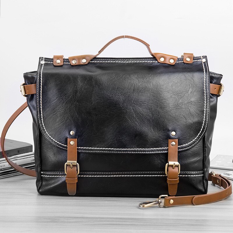 Vintage heren aktetas messenger bag pu leren crossbody tas heren retro schoudertassen handtas voor mannen bolsa big  xa5c