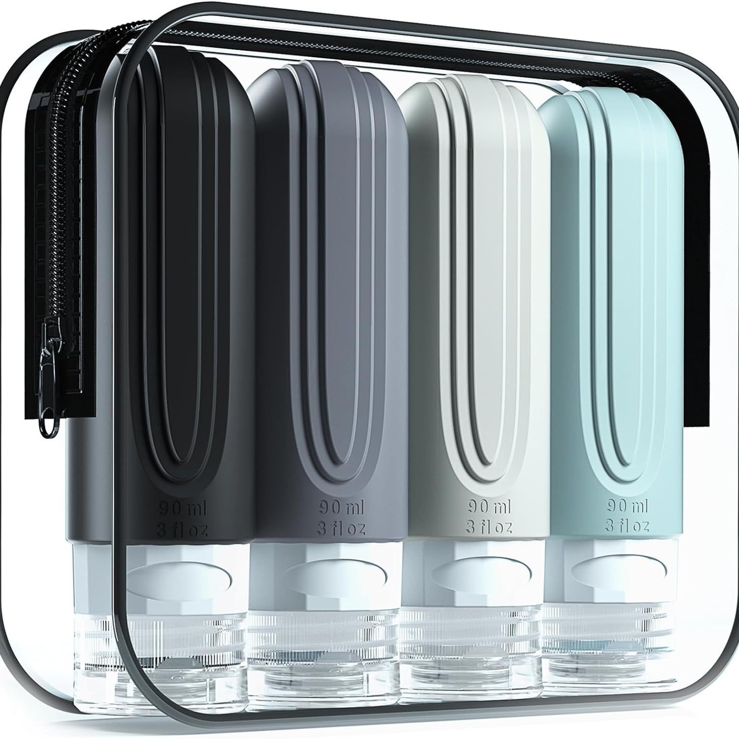 90 ml/juego de botellas de cosméticos de viaje de silicona, envases vacíos para apretar, botella recargable a prueba de fugas para champú, loción acondicionadora: Gris claro