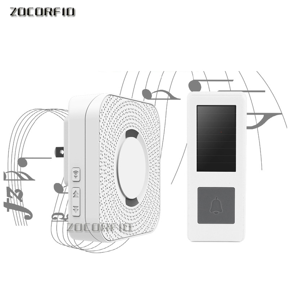 300M range Solar power Wireless Doorbell with AC220V Plug 52 Melody White Waterproof Door bell