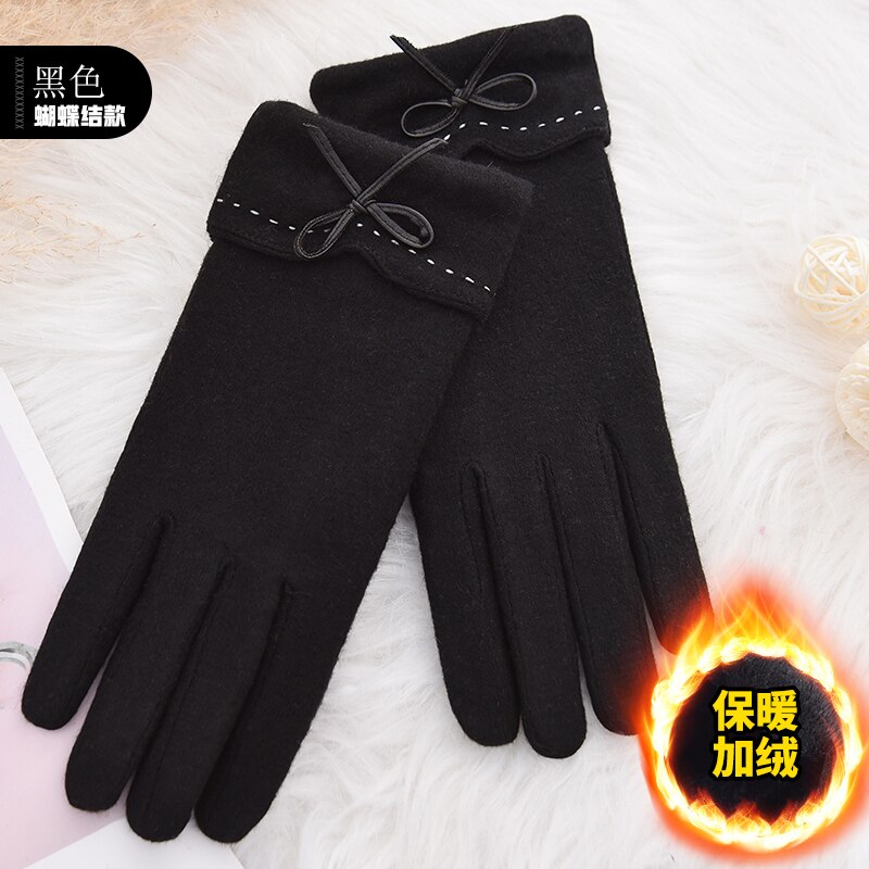 Woodpecker cashmere gloves lady cute plush thicker warm drive ride touch screen wool gloves: Gold