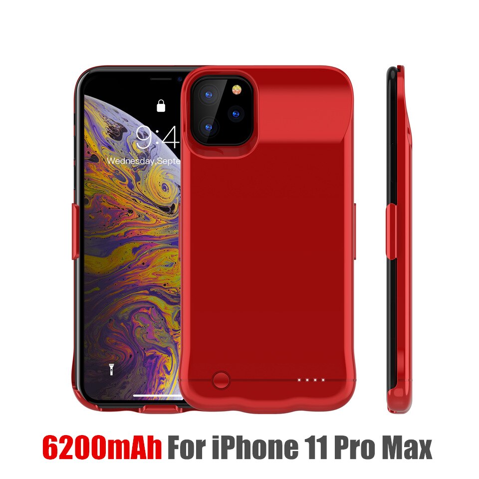 Fundas para cargador de batería Amstar, funda trasera para cargador de batería de 5200/6200mAh para iPhone 11 Pro Max X XR XS Max: HK30 Red 11Pro Max