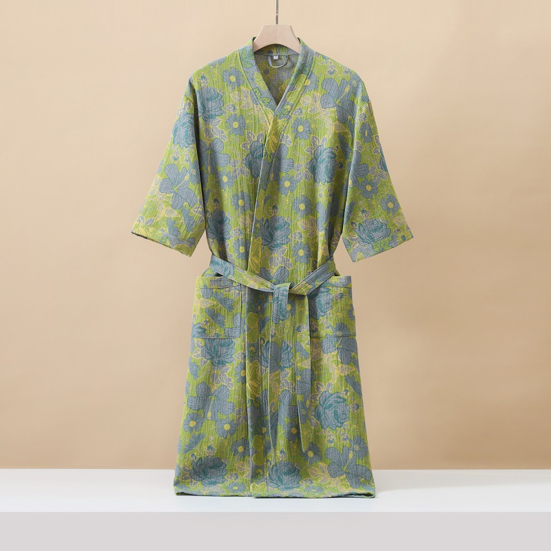 Modisch bedruckter Kimono-Bademantel aus Baumwolle mit halben Ärmeln für den Frühling und den Sommer: M / Dark Grau