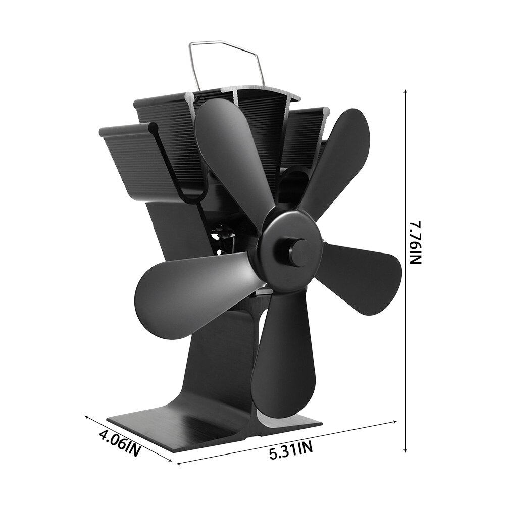 Cheminée noire cheminée pour poêle à 5 lames à chauffage, ventilateur et silencieux pour la maison, Distribution de chaleur efficace