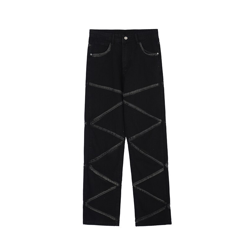Pantalones vaqueros rasgados para hombres y mujeres, Jeans negros a rayas, con bolsillos lavados, estilo urbano, informal, de gran tamaño: asianXL