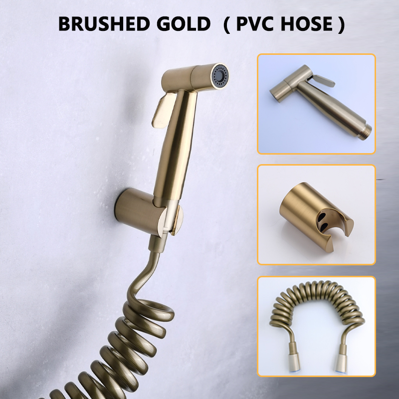 Bidet Shattaff Wc Schoonmaken Abs Sproeier Set Geborsteld Goud Met Rvs/Pvc Slang Plastic Houder Hoge Druk: SET PVC HOSE