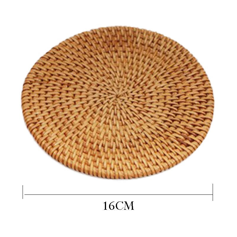 Mimbre de paja Natural para mesa aislamiento térmico taza de café o té antideslizante duradera, plato de cazuela, manteles individuales de mesa, posavasos para taza: 16 CM