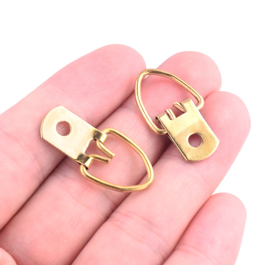 50pcs Golden Triangle D-Ring Hanging Picture oil Painting Mirror Artwork Frame Hooks Hangers With 50 Screws 3 Sizes