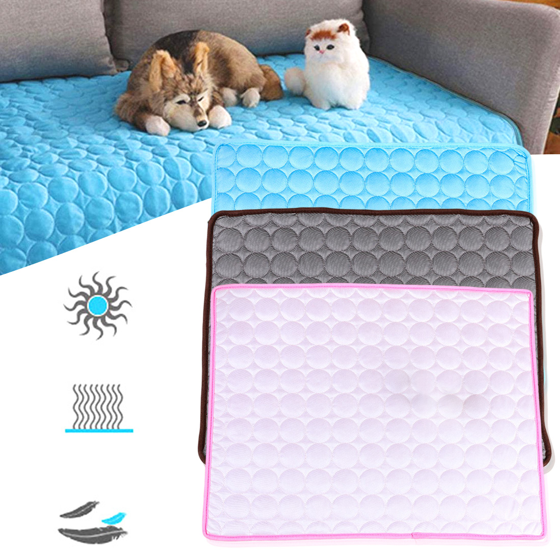 Summer Dog Mat Ice Pad 100*70CM Large Size Ice Silk Cool Pet Beds Sofa Dog Mat Cooling Cat Blanket Washable