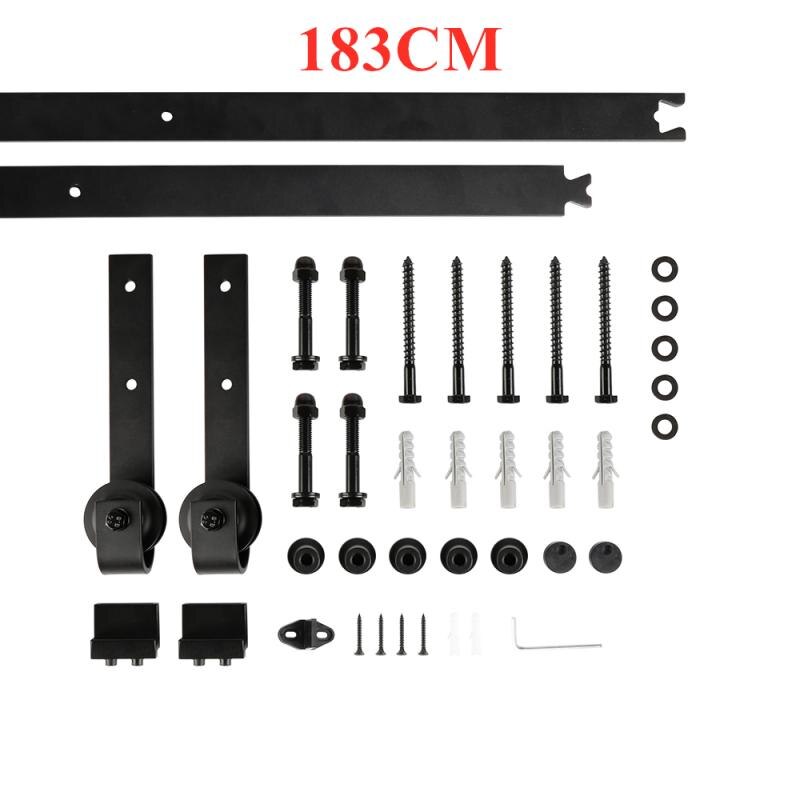 Scheune Tür Hängen Schiene Tür spleißen Kohlenstoff Stahl Scheunentor Rollen Schiebetür Schiene Bausatz Hardware- Hängen Spur Riemenscheiben HWC: 183CM  Schwarz