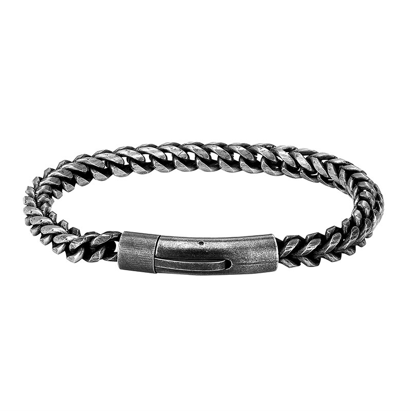 Jahrgang Kette Verknüpfung Männer Armbinde Handgemachten Punk Felsen Edelstahl Motorrad Armbänder Männliche Hand Schmuck Zubehör Freund: 6MM Jahrgang Schwarz / 19cm