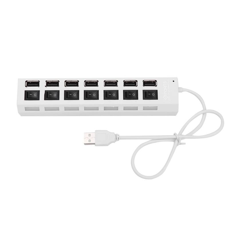 USB Hub 2.0 Multi USB Port 7 Ports Hub With on/off Switch USB High Speed Hab Splitter For PC Computer Accessories: white