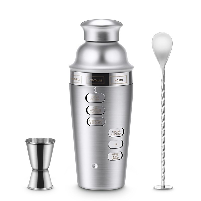 Cocktail Shaker Stainless Steel 24Oz Bar Set Kit 3Pcs Cocktail Shakers with Rotation Recipe Guide,Martini Tool Accessories Built: Default Title