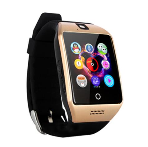 Bluetooth montre intelligente hommes Q18 avec caméra Facebook Whatsapp Twitter synchronisation SMS Smartwatch prise en charge de la carte SIM TF pour IOS Android: Or
