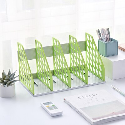 Office Desk File Organizer Magazine Holder Four-columns Bookshelf Paper Organizer Document File Storage Book Stand: Green