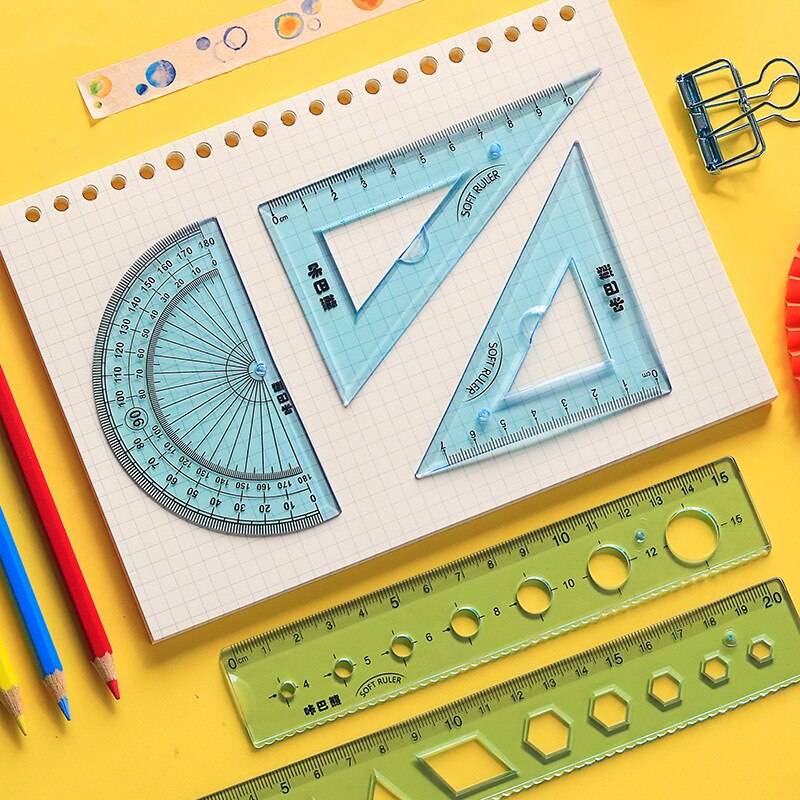 Regla flexible de para estudiantes, 15/20cm, herramientas de estudio de geometría de matemáticas, papelería, suave, creativa, 4 Uds.