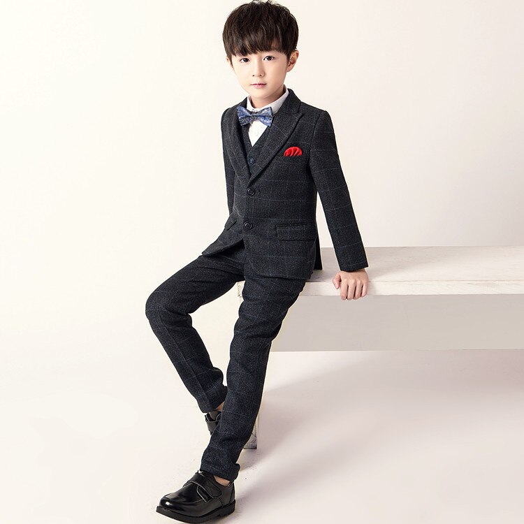 Chłopcy pled garnitury na wesela dzieci garnitury na bal ciemnoszare ślubne stroje dla chłopców dzieci odzież zestaw chłopiec formalne klasyczny kostium