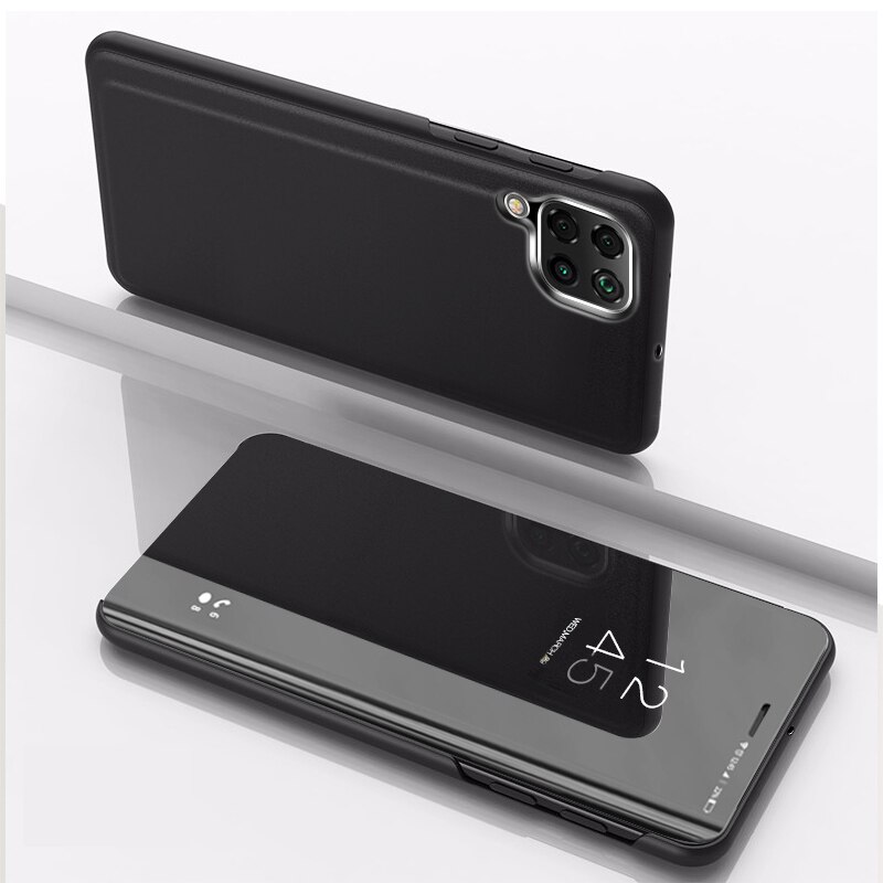 Voor Samsung A12 Case Flip Spiegel Stand Phone Case Voor Samsung Galaxy A12 Case Luxe Beschermende Een 12 Fundas Coque 6.5 Inch Capa: black