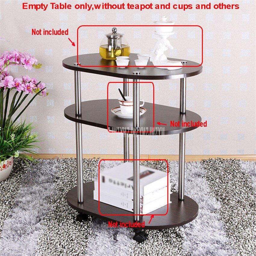 3 Layer Modern Movable Oval Shape Tea Table With Wheel Living Room Bedroom Sofa Side Corner Low Table With Storage Space: Black Walnut Color