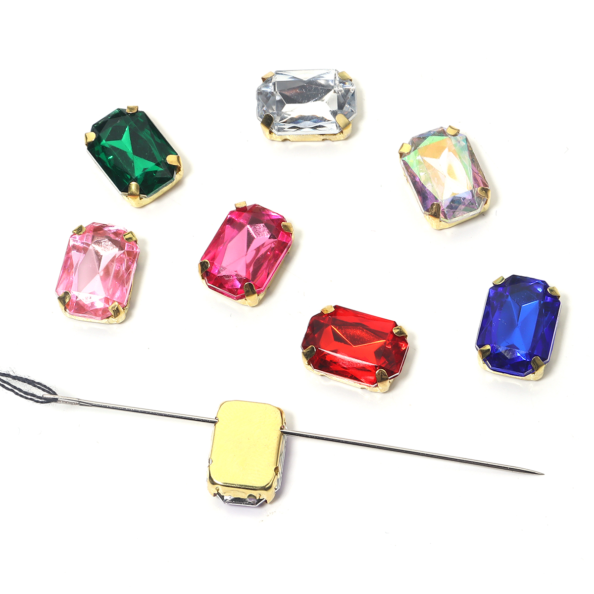 30 stuks 10 x 14mm rechthoekige kristallen glazen strass-steentjes, handgenaaide acryl strass-steentjes met gouden klauw voor kledingaccessoires