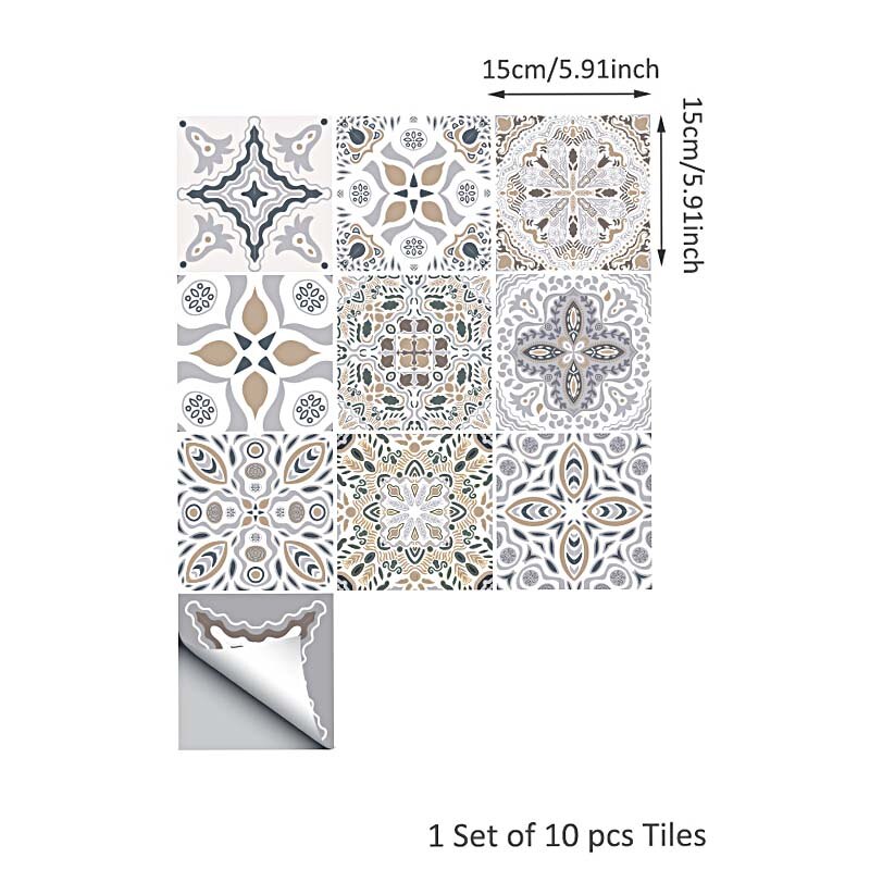 10Pcs Thuis Pvc Tegels Stickers Muursticker Retro Decor Waterdichte Keuken 15*15Cm Thuis Badkamer Keuken december: 08