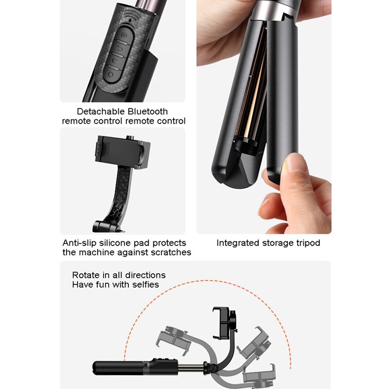 Verwacklungsfreier selfie-stick für smartphones mit 360 °-drehung, faltbarem stabilisator und faltbarem stativ