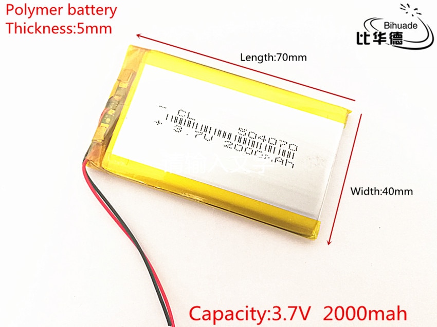 Polymer batterij 2000 mah 3.7 V 504070 smart home Li-Ion batterij voor dvr GPS mp3 mp4