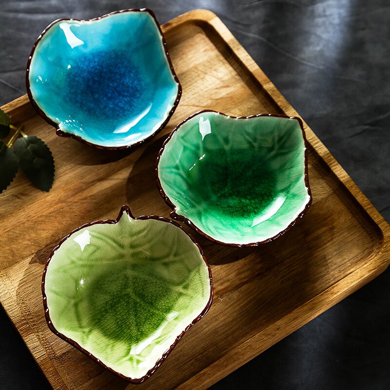 Lite blad form keramisk matte tallerken smaksatt tallerken kjøkken krydder retter isdelt glasur saus eddik servise