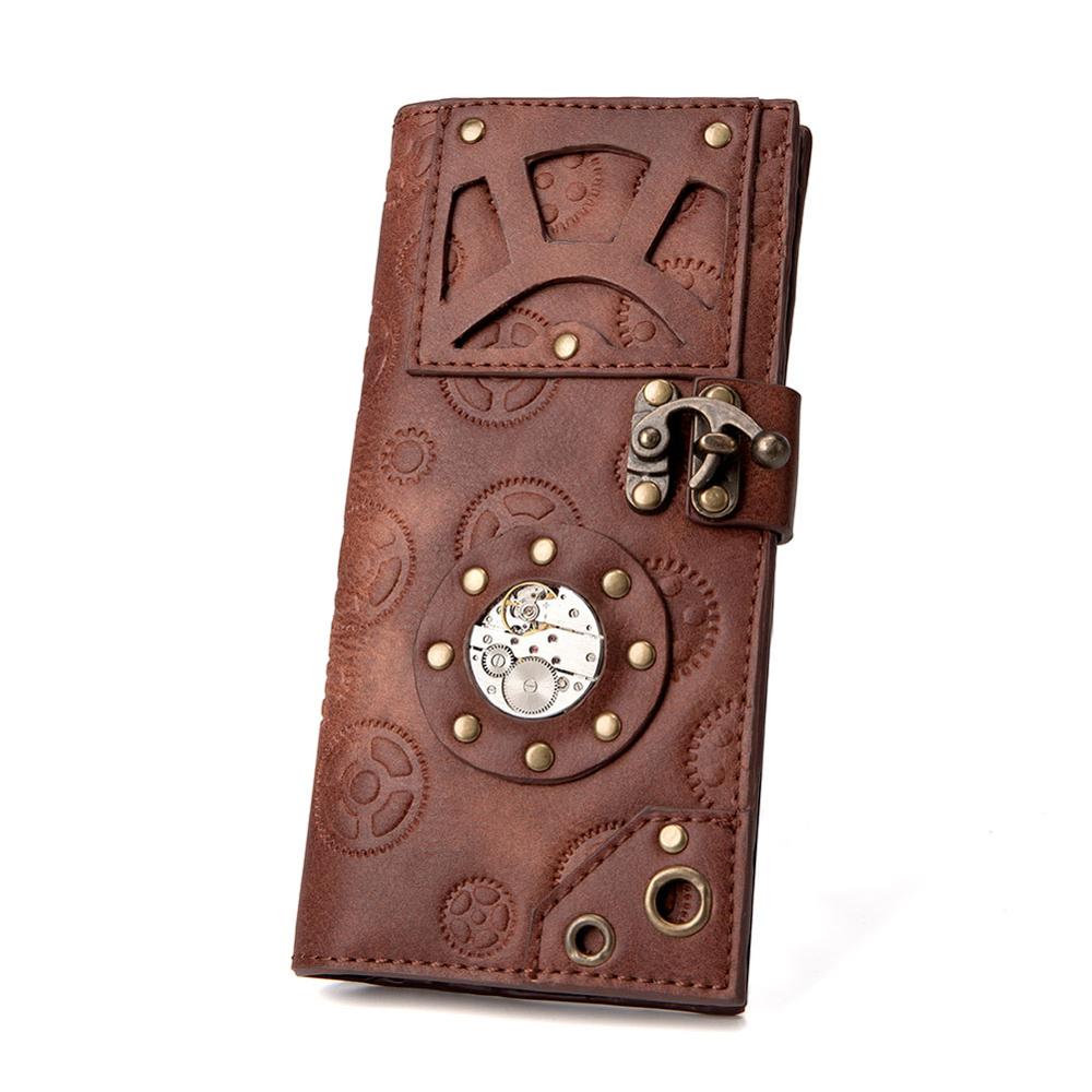 Men Wallet Punk Style Gear Purses Vintage Steampunk Rivets Mens Wallet Card Holders Vintage Movement Table Purse: Default Title