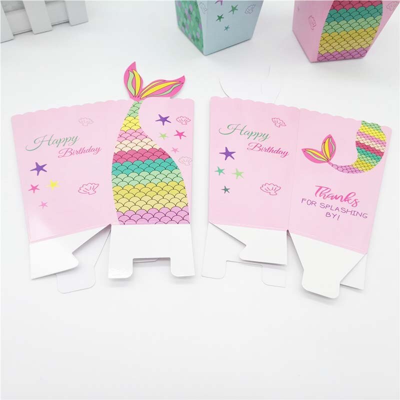 6pcs Mermaid Tail Popcorn Boxes Paper Candy Box Mermaid Birthday Party Decorations Kids Favors Baby Shower Party Supplies