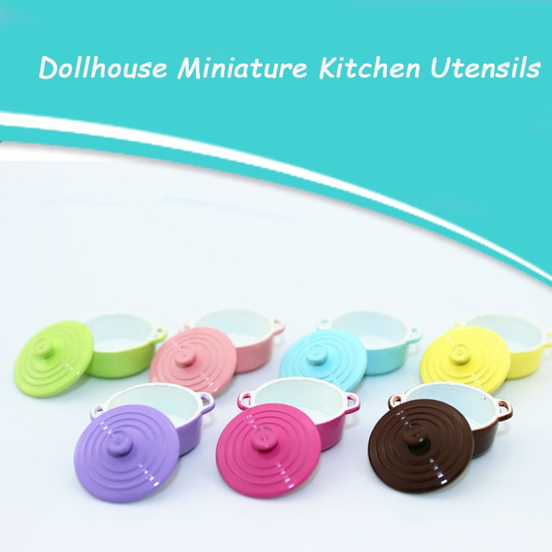 1:12 Dollhouse Miniatuur Keukengerei Koken Ware Mini Pot Ketel Pan met Deksel poppenhuis Accessoires Spelen Keuken Speelgoed