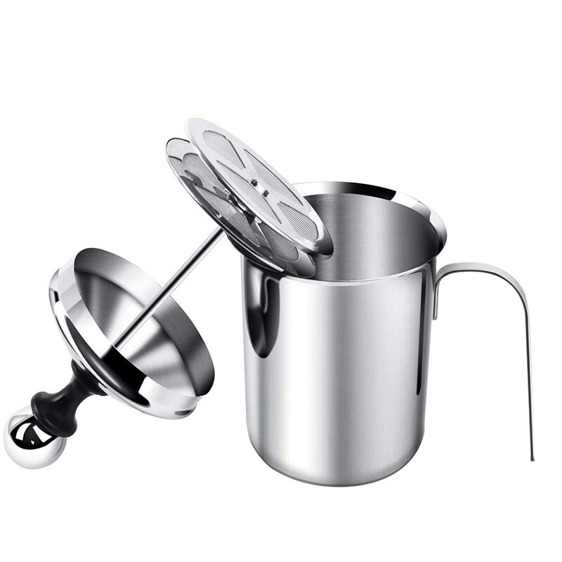 Handmatige Melkopschuimer Rvs Handpomp Creamer Dubbele Mesh Koffie Melkschuim Opschuimen Schuim Foamer Cup Marker Jug Stencils