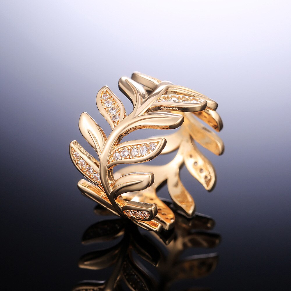 Niedliche Weibliche Weiß Kristall Stein Ring Charme Gold Farbe Große Hochzeit Ringe Für Frauen modisch Braut Blatt Zirkon Engagement Ring