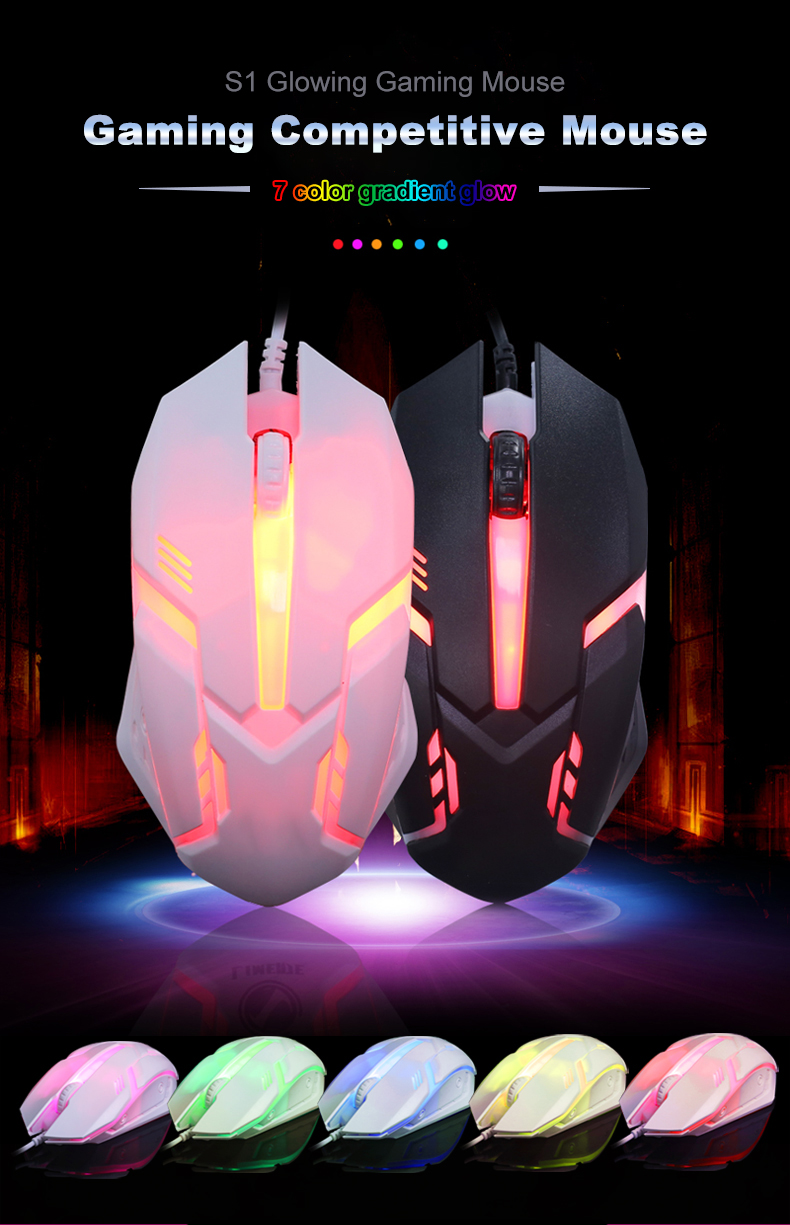 Gaming S1 Sport LED-lichtgevende bedrade muis met achtergrondverlichting USB-bedraad voor desktoplaptop Mute Office Computer Gaming Mouse