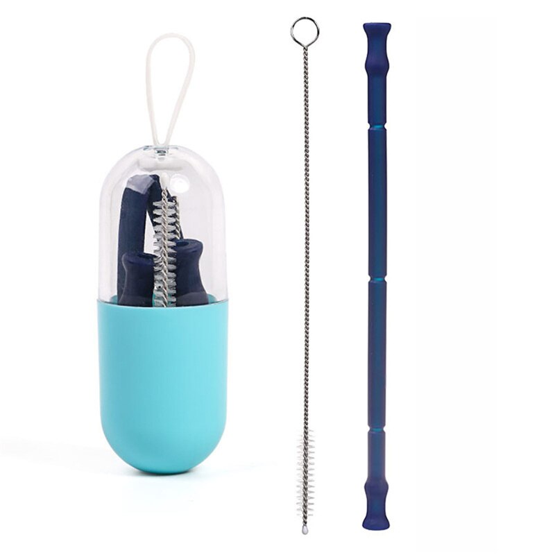 Bar Tools Foldable Silicone Straw Set Portable Drinking For Travel Reusable With Brush Flexible Chewy And Safe Easy To Remove: 03