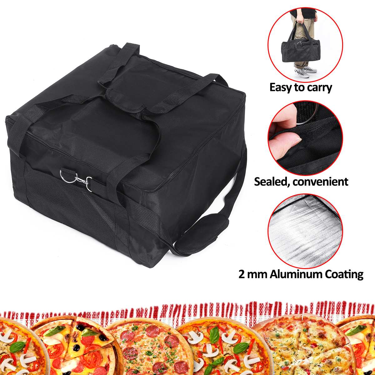 Bolsa de armazenamento de pano oxford, estojo portátil durável para entrega de pizza, recipiente de resistência térmica, caixa isolada de alimentos frescos, 16 Polegada