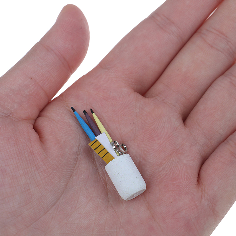 1:12 Dollhouse Miniature Pen Cup Holder with Pencil Ruler Scissor Accessories