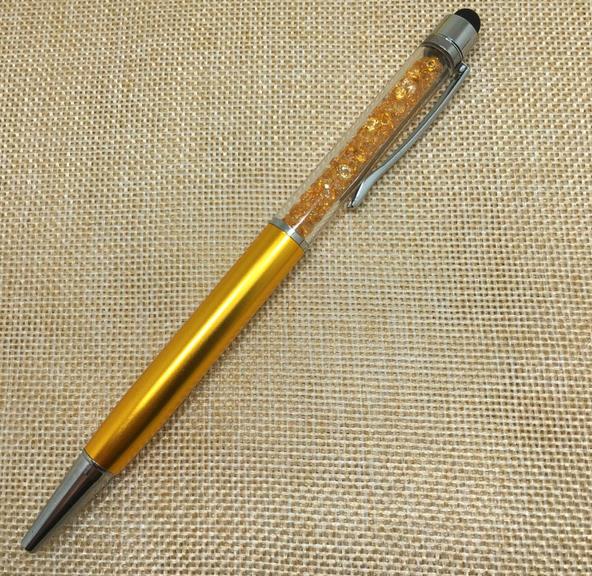 (1Pcs/Sell) Crystal Pen Diamond Pens Stationery Fountain Pen Stylus Touch Pen 11 Colors Oily Black Refill: 2