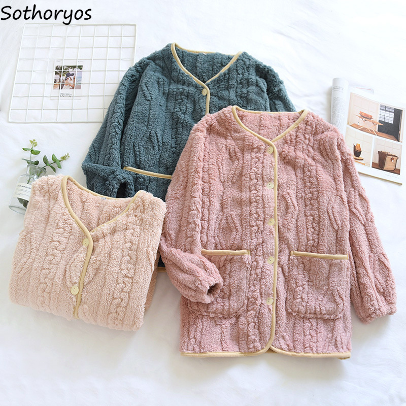 Tops de franela para dormir para mujer, ropa de dormir informal cálida, gruesa y suave, Top cómodo y dulce para estar en casa, Invierno