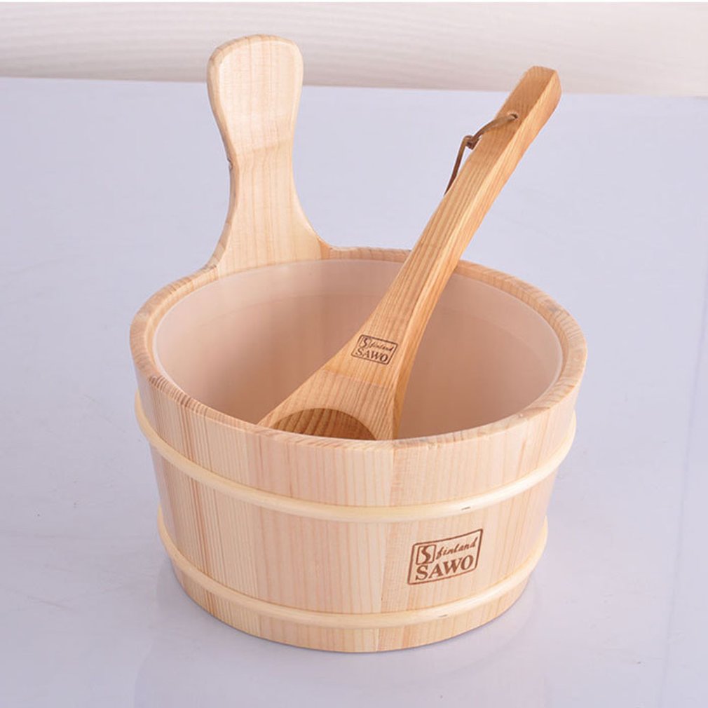 Bathroom Natural Sauna Bucket Wooden Spoon With Lined Portable Wooden Skin Weight Loss Sauna Tool Supplies