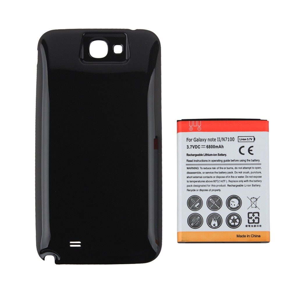 Hoge Capaciteit 6500 mAh Vervanging Uitgebreide Telefoon Batterij + Zwart Cover Voor Samsung Galaxy Note II Note 2 N7100