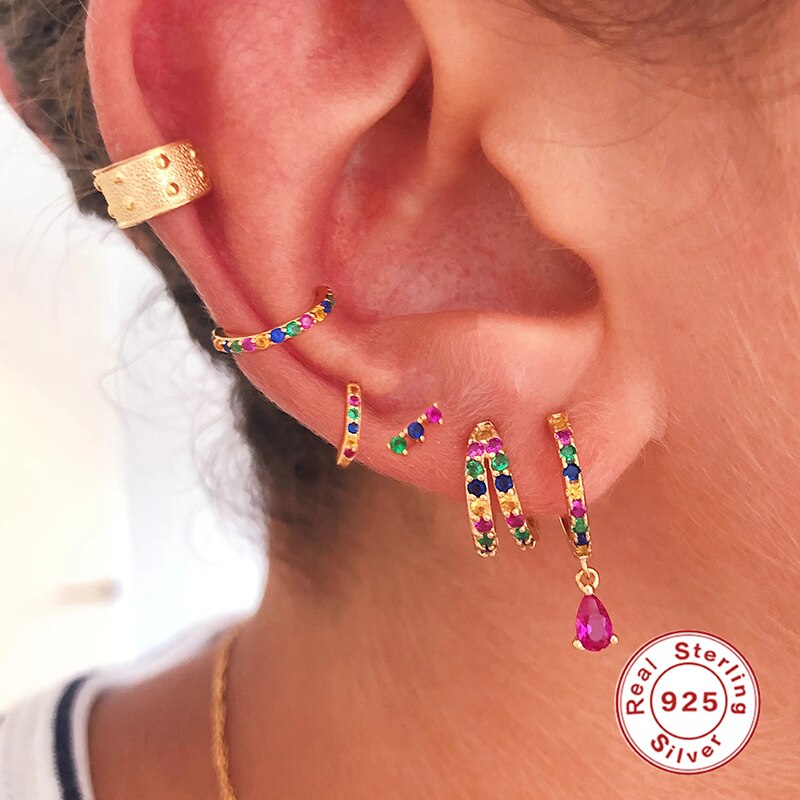 CANNER aro-pendientes de plata de primera ley y circón para mujer, aretes pequeños, plata esterlina 925, Circonia cúbica, zirconia, circonita, zirconita, estilo Retro, Turquesa