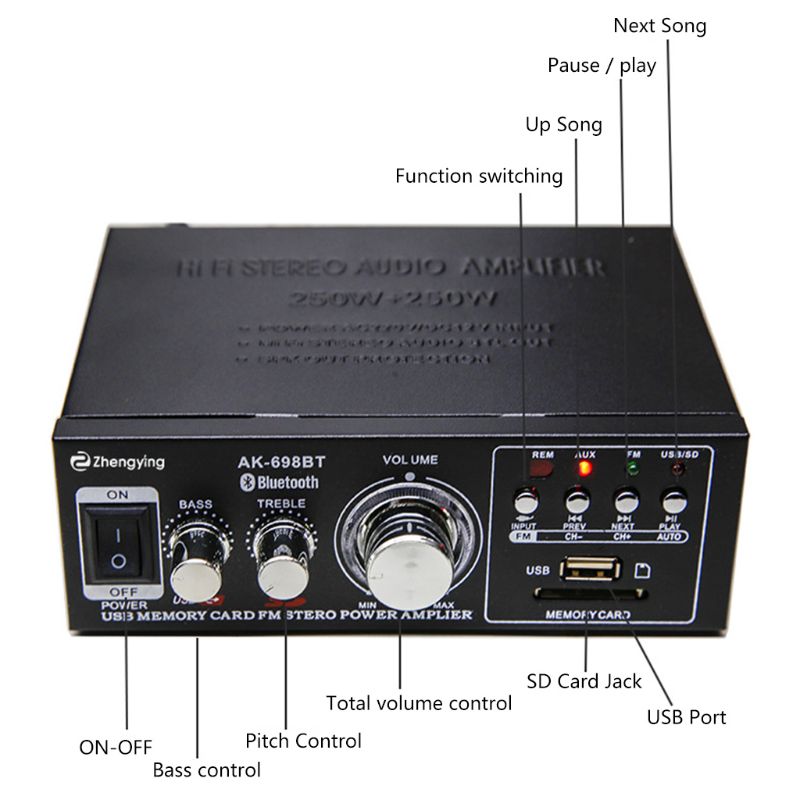 Car Amplifier Digital HIFI Powers Amplifier Bluetooth FM Car Home Stereo Subwoofer