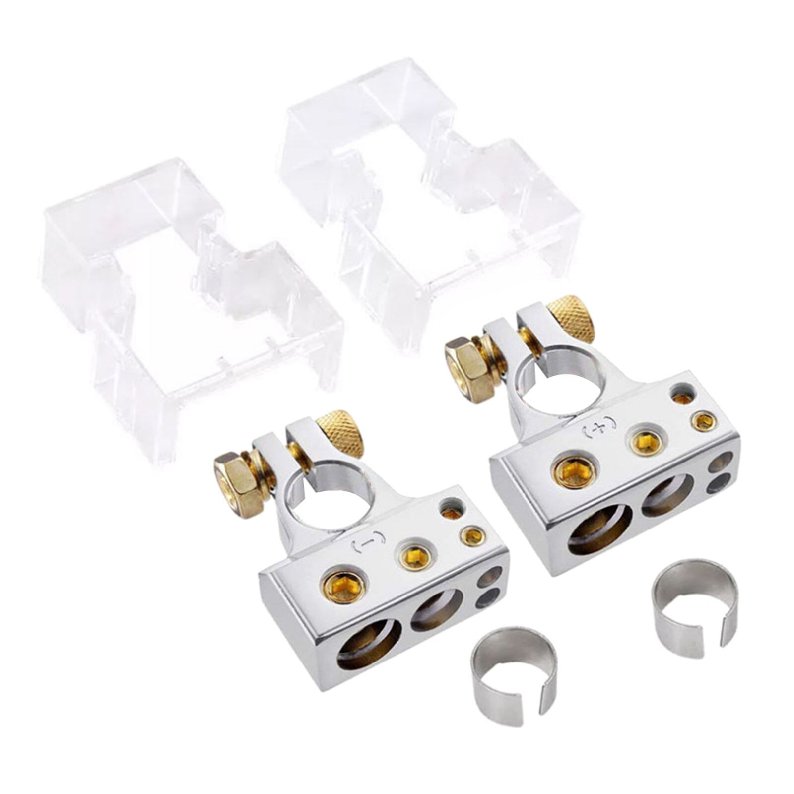 2x Universal Zinc Alloy Car Battery Terminal Clamp Positive Negative Battery Terminal &amp; 2 Clear Covers