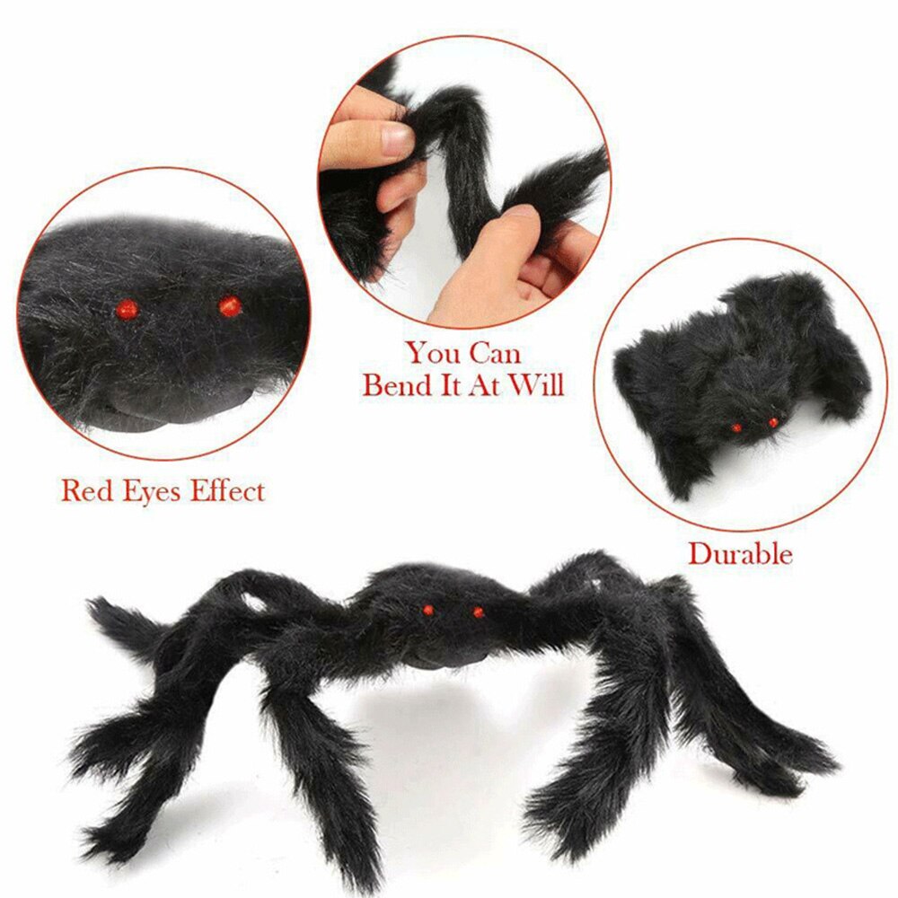 Honji 30/50/75cm araignées en peluche noires et multicolores pour halloween, jouet pour enfants, style amusant pour décoration de fête d'halloween